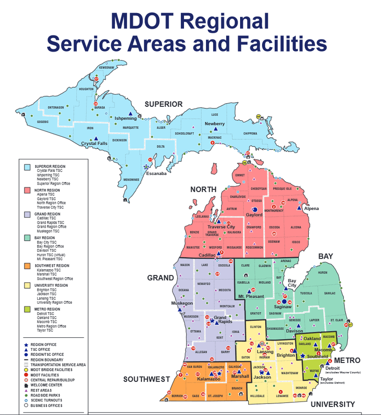 The seven MDOT regions