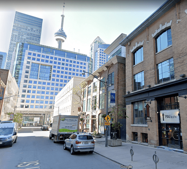 Duncan Street in Toronto with the CN Tower visible in the background