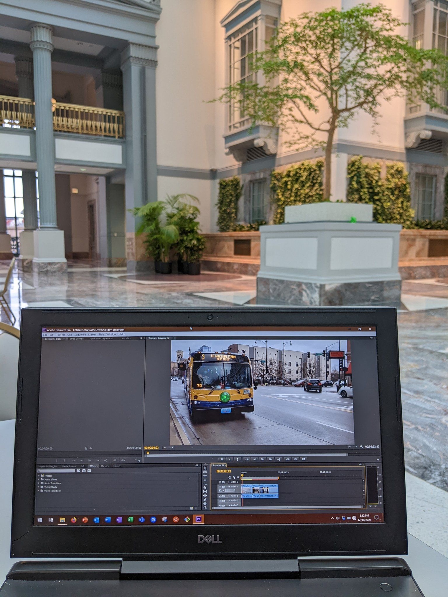 Editing footage of the Holiday Bus in the Winter Garden