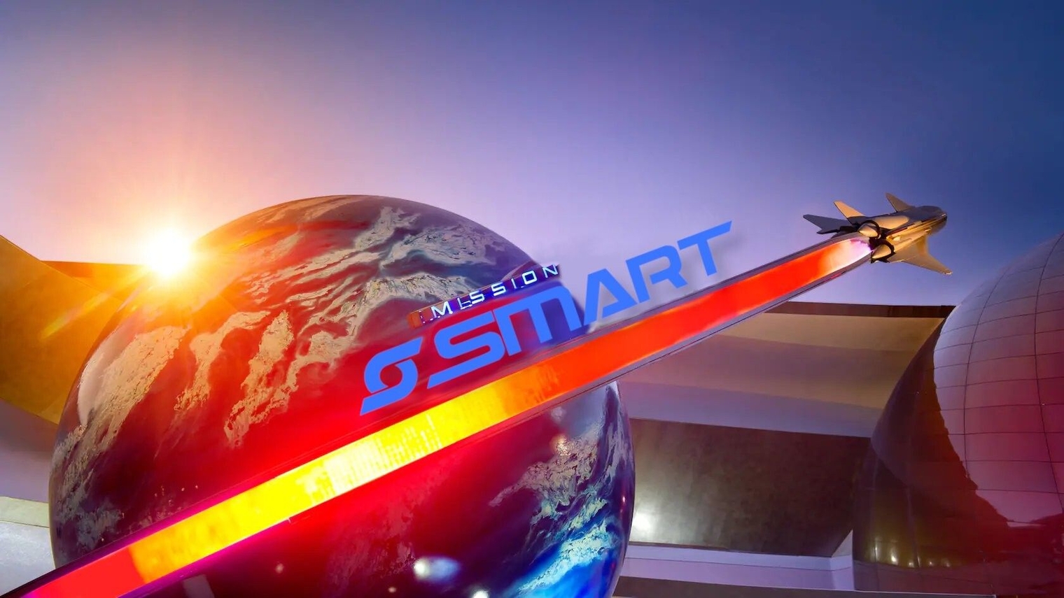 Mission: SPACE globe from Epcot digitally edited to replace "SPACE" with the new SMART logo in blue