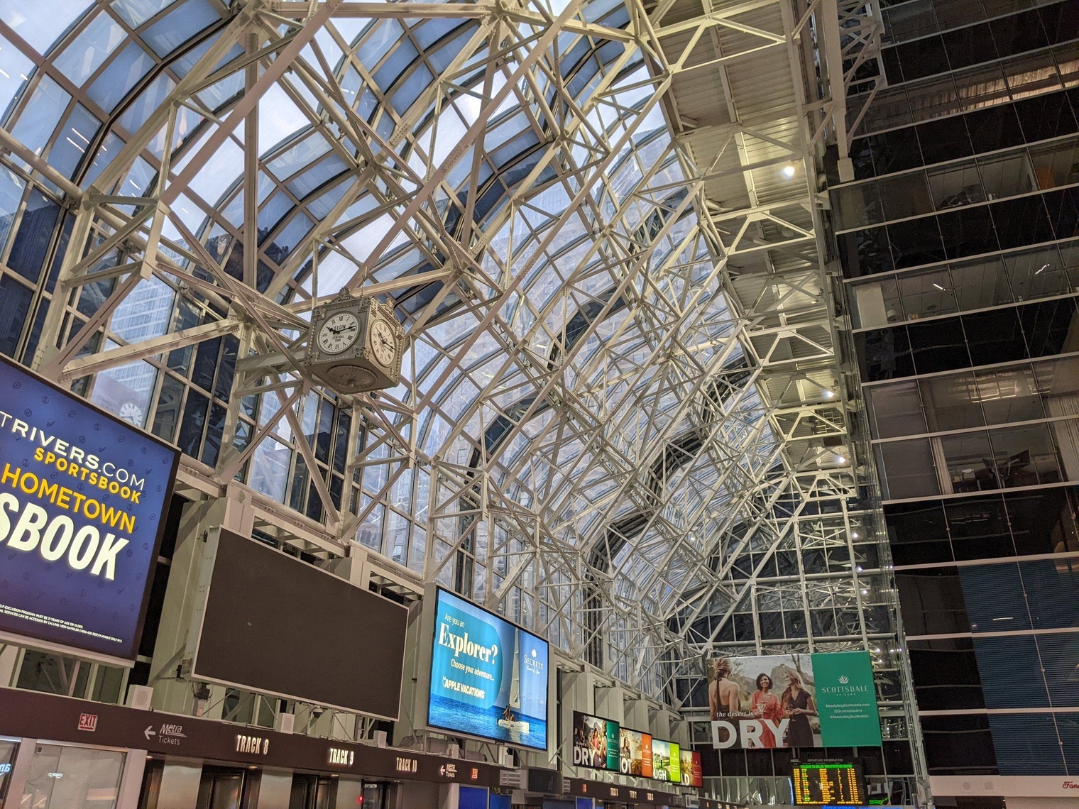 Clock and glass window in Ogilvie Transit Center