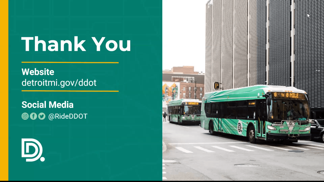 "Thank you" slide with links to DDOT's website and social media pages