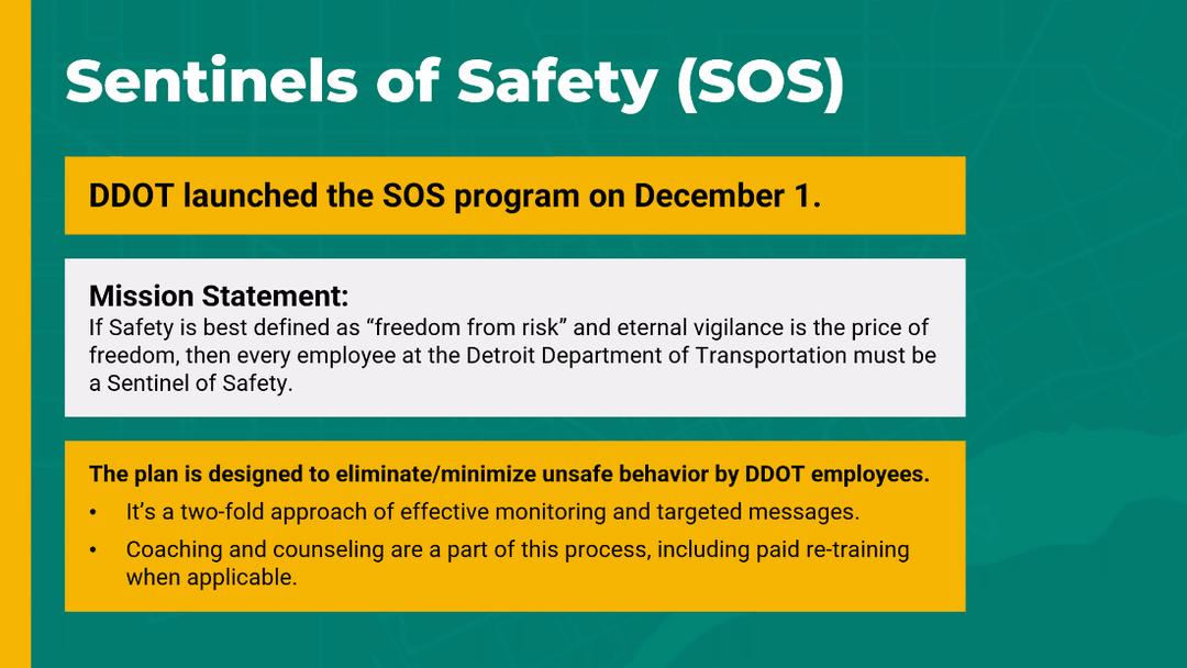 DDOT launched the "Sentinels of Safety" program on December 1st to minimize unsafe employee behavior.