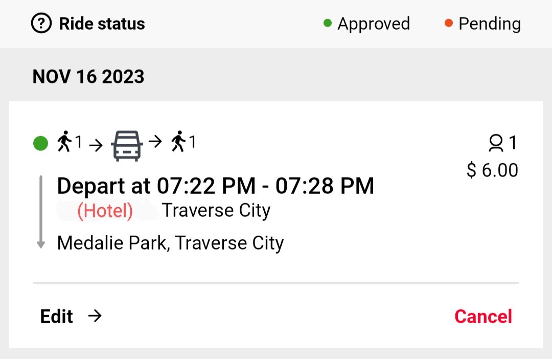 Ride slot approved, departure window opens at 7:22pm