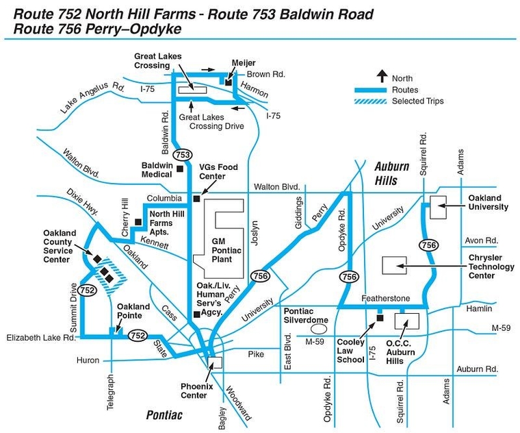 A map of bus routes in the Auburn Hills area, including the 756