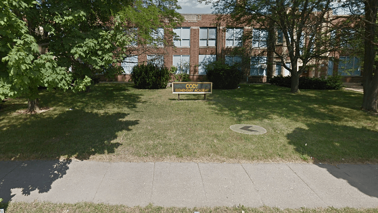 A two-story brick elementary school