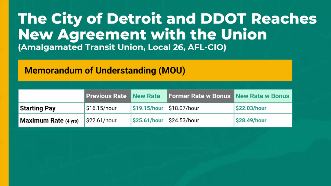 New ATU Agreement: New starting rate of $19.25/hour, up to $22.61/hour after four years. With bonuses, the new rates are $22.03/hour to start and $28.49/hour after four years.