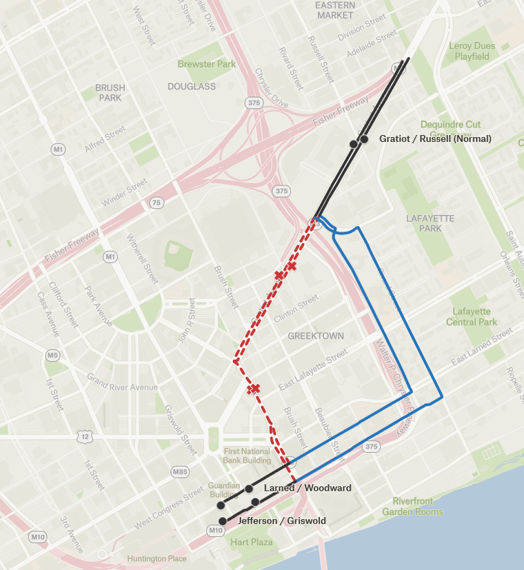 Map of the Gratiot detour