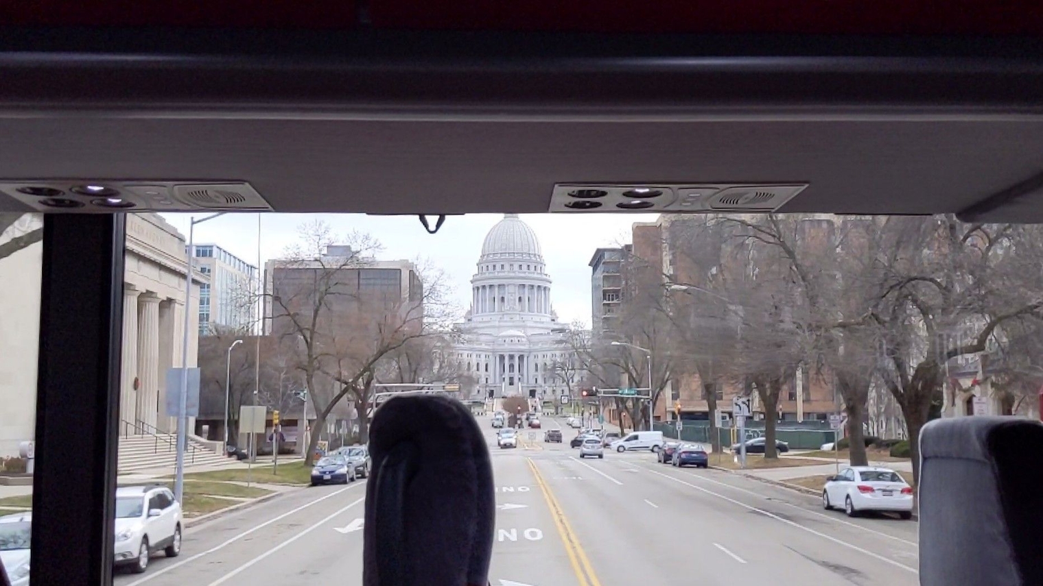 Madison state capitol out the bus window