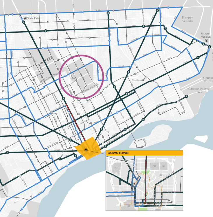 The DDOT system map. I've circled Hamtramck in purple.