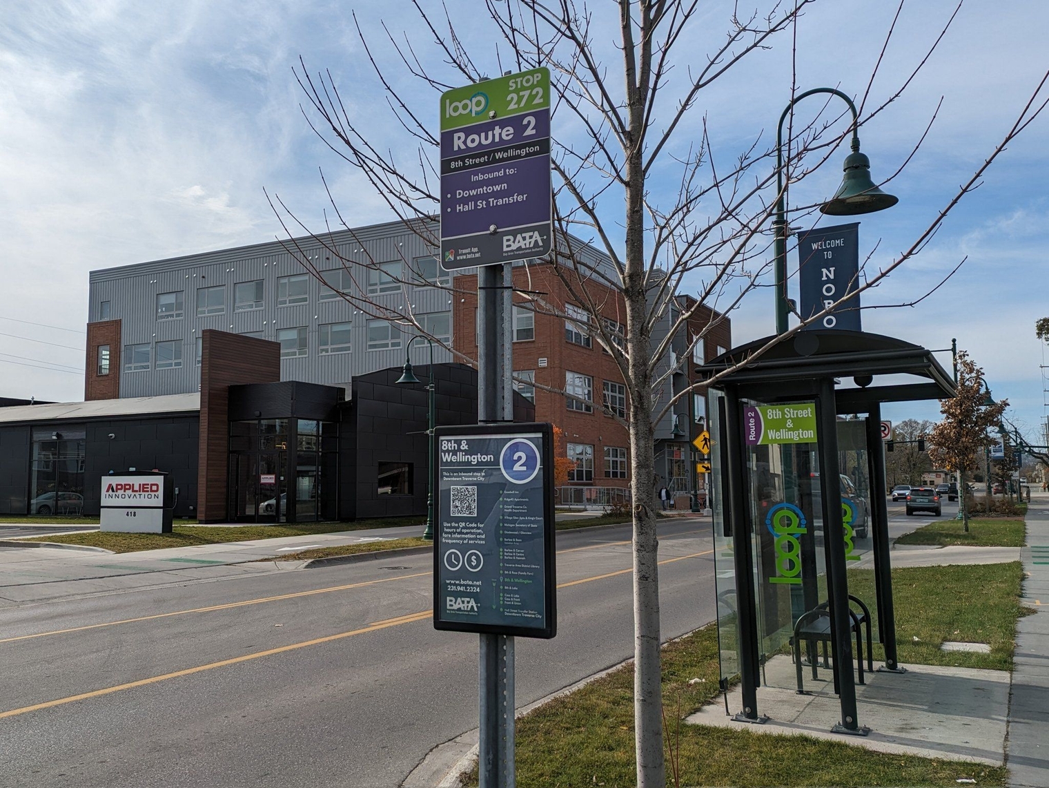 The sign for Route 2, a City Loop route, showing the stop as an inbound stop