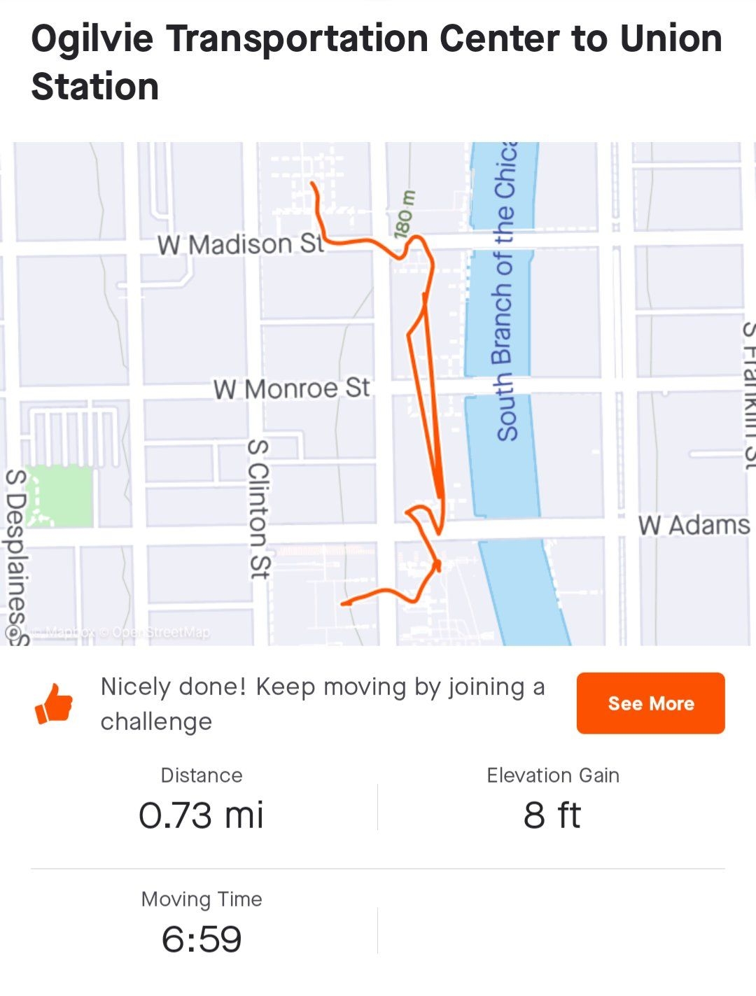 Strava map of walk between the two stations