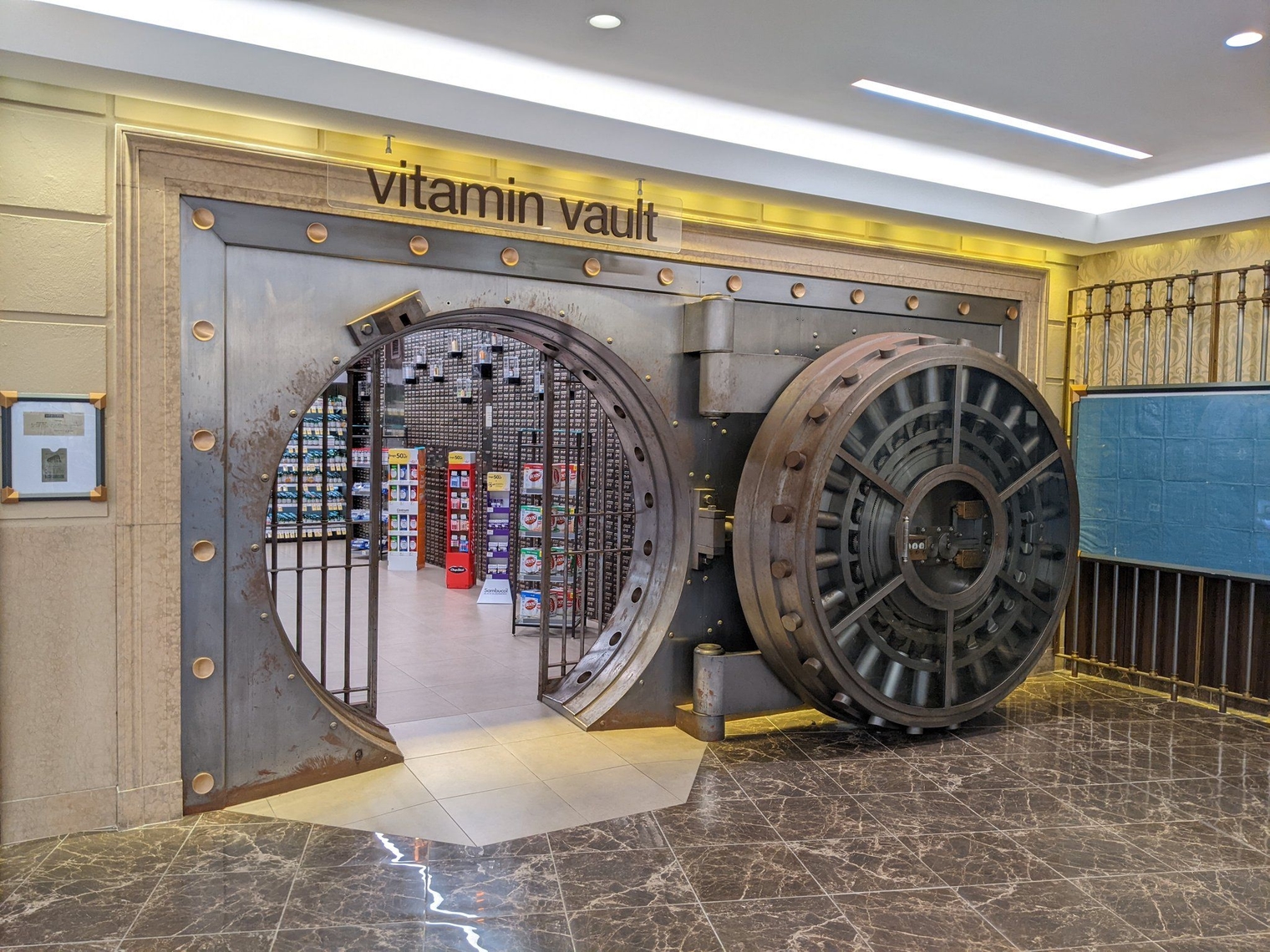 Vault door labeled "Vitamin Vault"