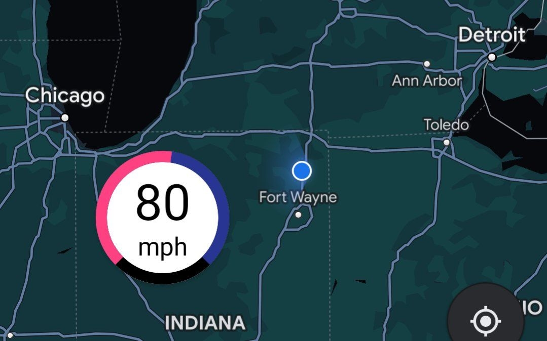 80 mph past Fort Wayne