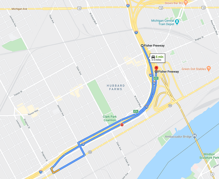 A map of the car’s route along I-75