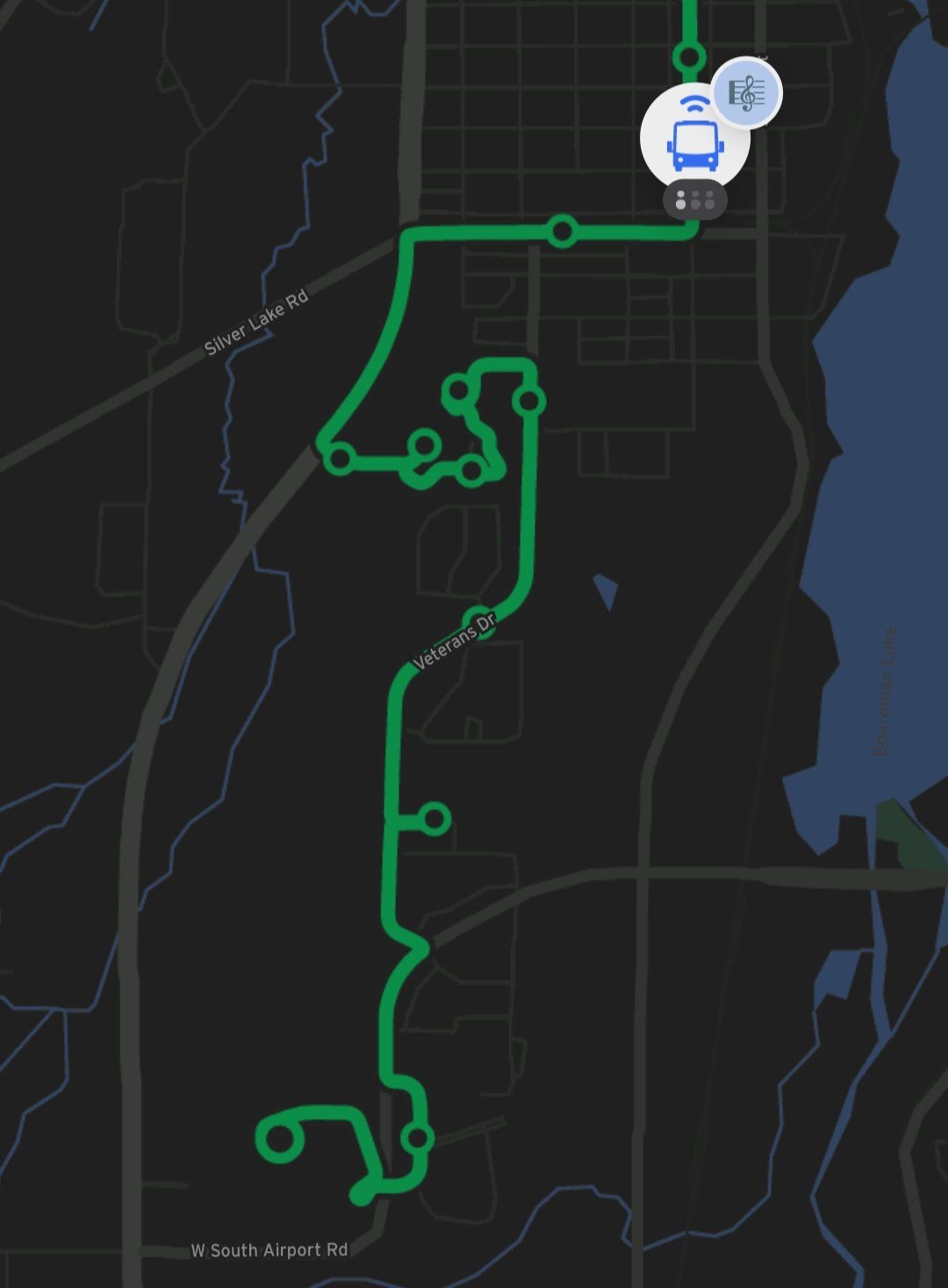 Super squiggly route between downtown Traverse City and Grand Traverse Mall