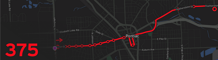 A Transit screenshot of the Route 375 shapefile.