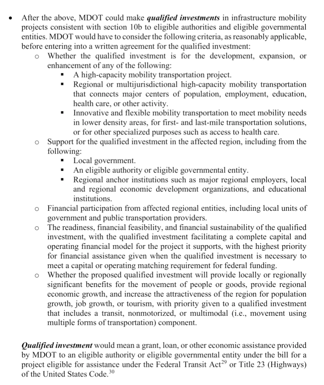 From the linked fiscal agency summary document: Main criteria is "High-capacity multimodal transportation projects" with an emphasis on first/last mile connections and connections to essential services