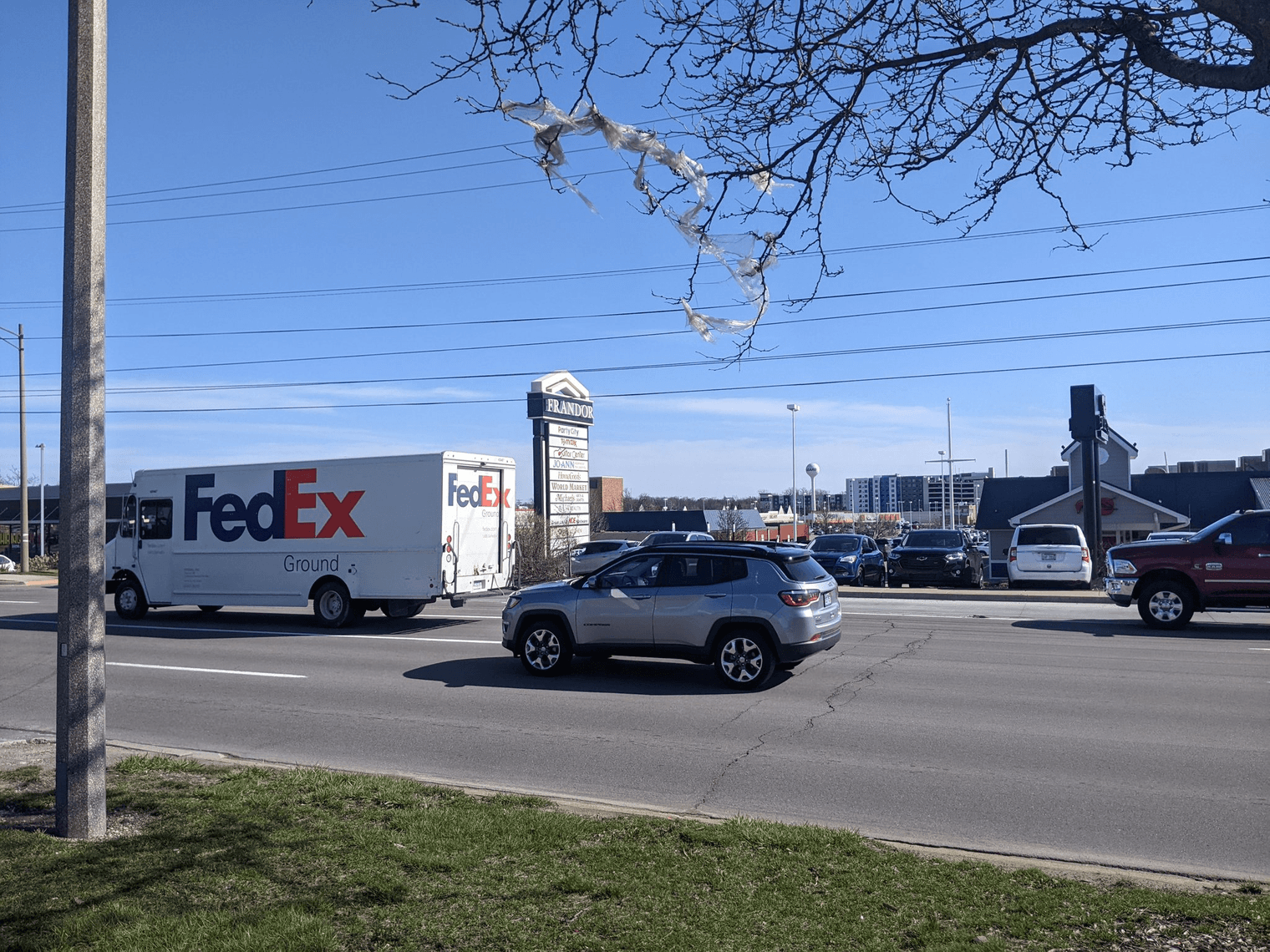 Looking away from the parking lot across Saginaw towards Frandor
