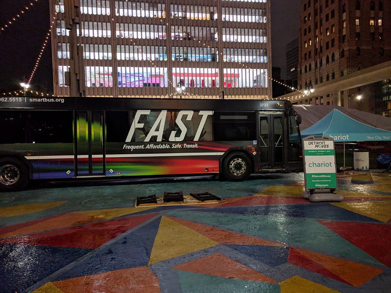 A tie-dye wrapped FAST bus on display in Spirit Plaza on October 10, 2018.