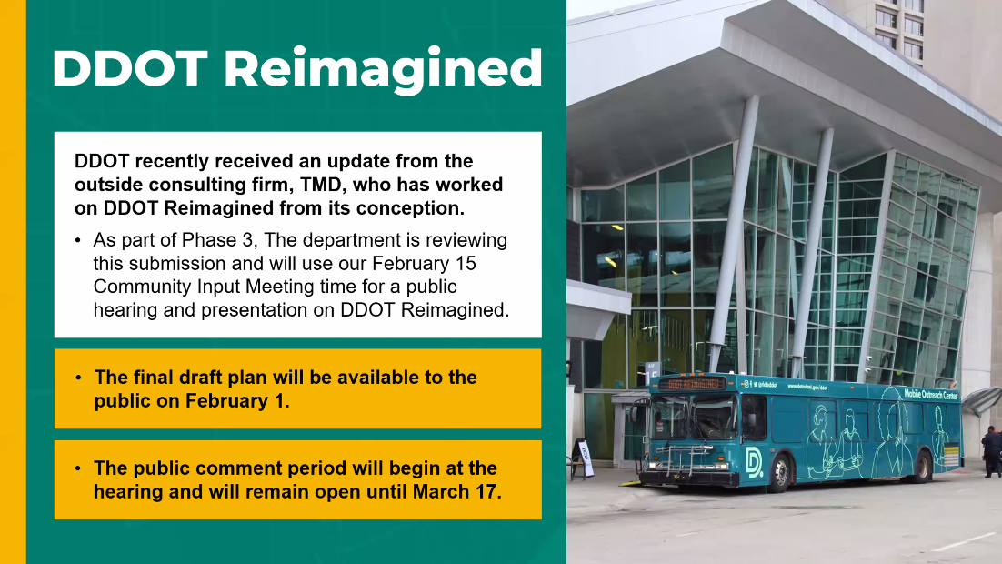 DDOT Reimagined Plan: FInal draft available on February 1st, public hearing on February 15, public comment open from February 15th until March 17th