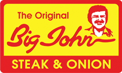 Red and yellow logo that reads "The Original Big John Steak and Onion" with a caricature of John's face